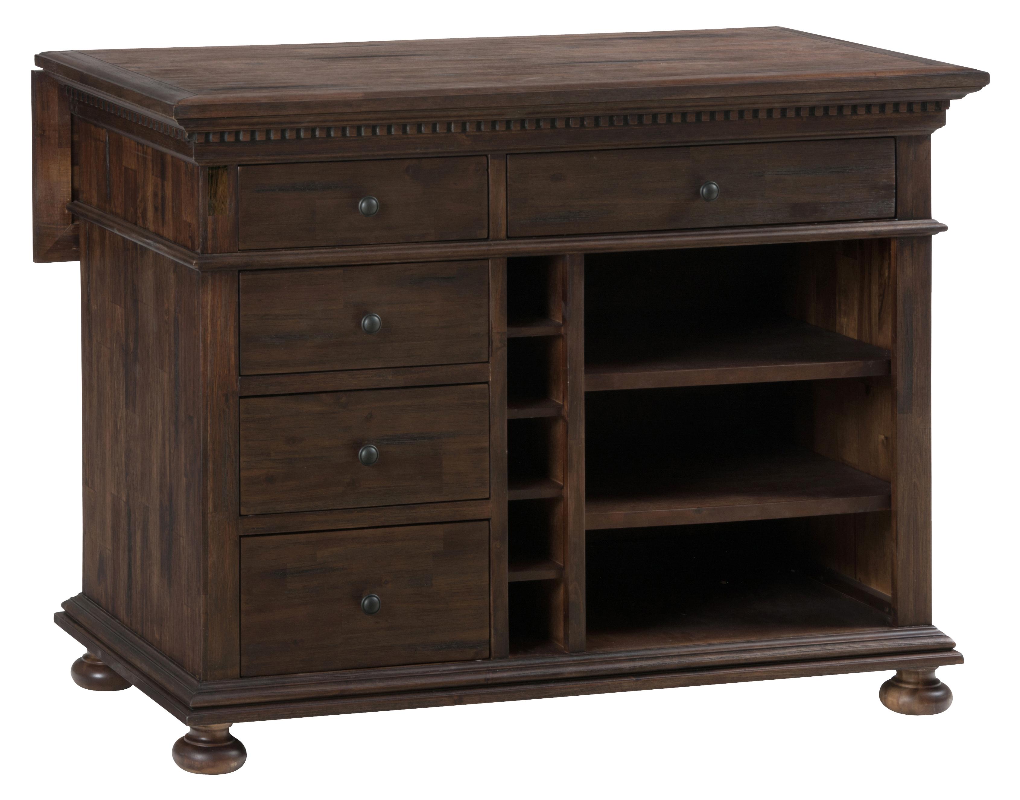 Jofran Geneva Hills Kitchen Island with Drop Leaf, Wine Storage and